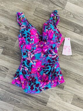 Lilly Pulitzer palice tankini blue rhapsody orchid you not swim size 4 womens